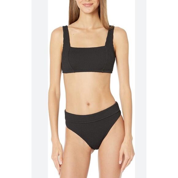 BILLABONG Bikini Summer Standard Square Top High Waist Bottoms Textured Black M - Picture 1 of 8